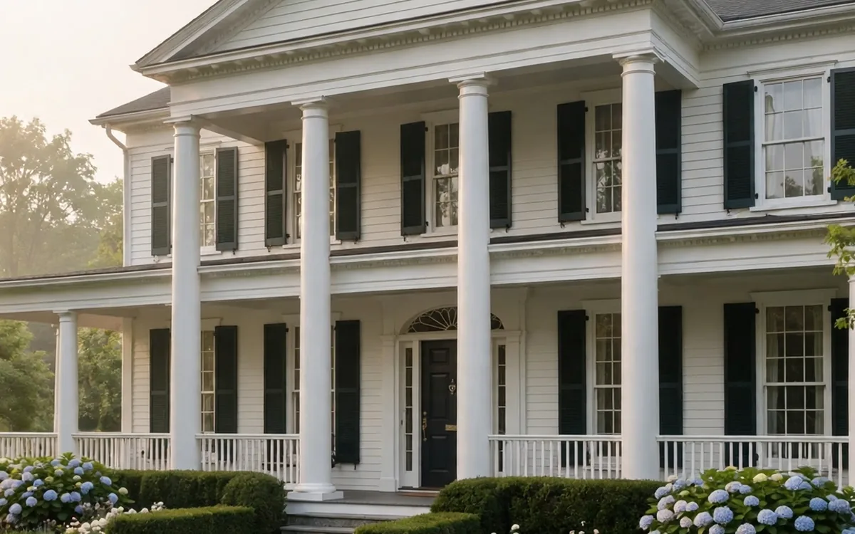 White columns and the porch of a colonial style funeral home